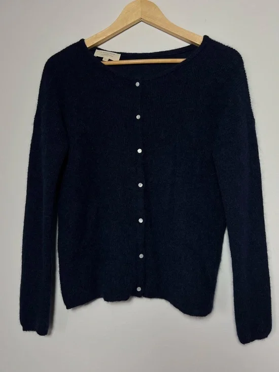 Sezane Gaspard Alpaca Mohair Button-Front Sweater Cardigan Navy Contemporary - Picture 2 of 11